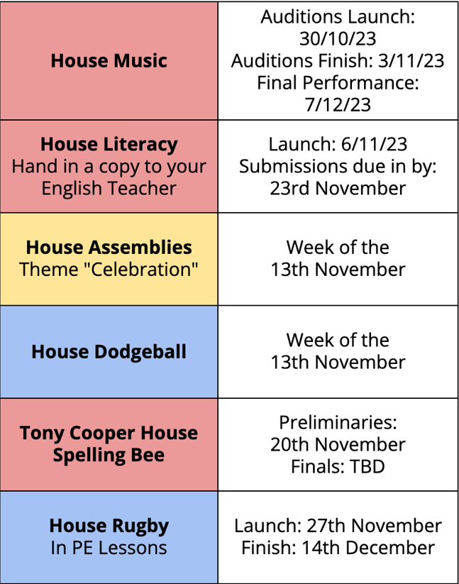 Autumn HT2 Events Timetable