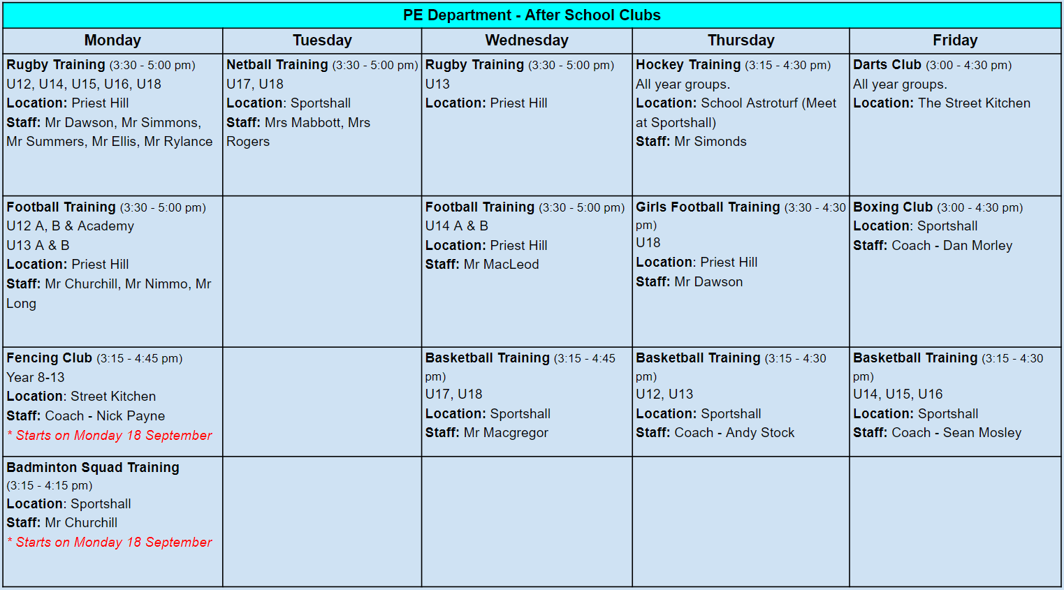 Glyn PE Department After School Clubs Term 1 Sept   Dec 2023 Page 2