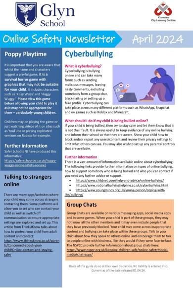Online Safety Newsletter April 2024 SECONDARY Glyn School 28 03 2024 Page 1