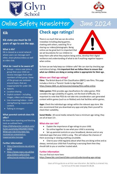 Online Safety Newsletter Secondary June 2024 SECONDARY Glyn School 03 06 2024 Page 1