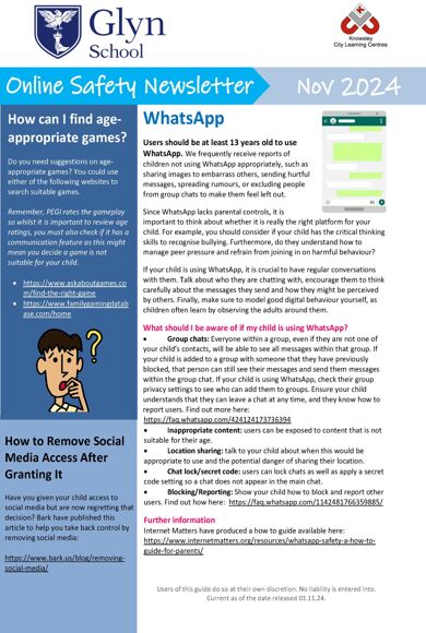 Online Safety Newsletter Secondary November 2024 SECONDARY Glyn School 01 11 2024 Page 1