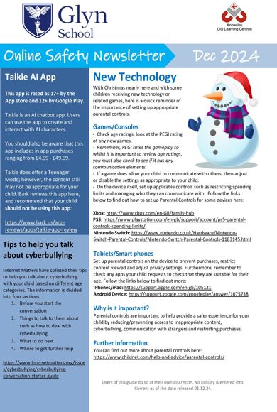 Online Safety Newsletter December 2024 SECONDARY Glyn School 27 11 2024 Page 1