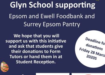 Glyn School supporting Epsom and Ewell Foodbank and Surrey Epsom Pantry