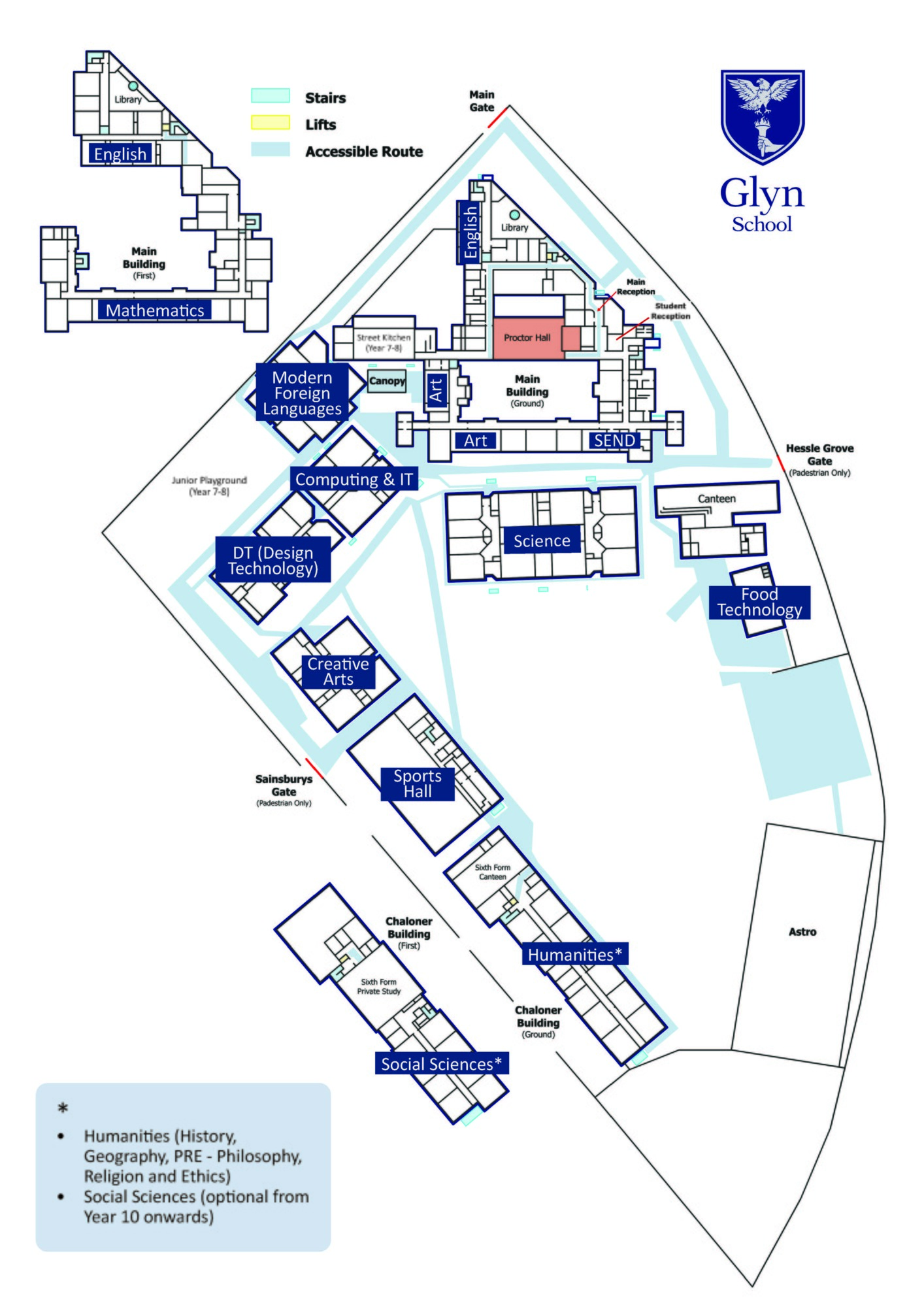 Glyn School Sitemap plain  with departments
